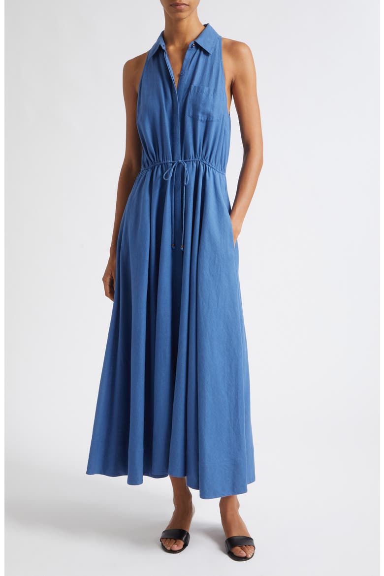 Tiana Sleeveless Linen & Cotton Shirtdress, Main, color, OCEAN