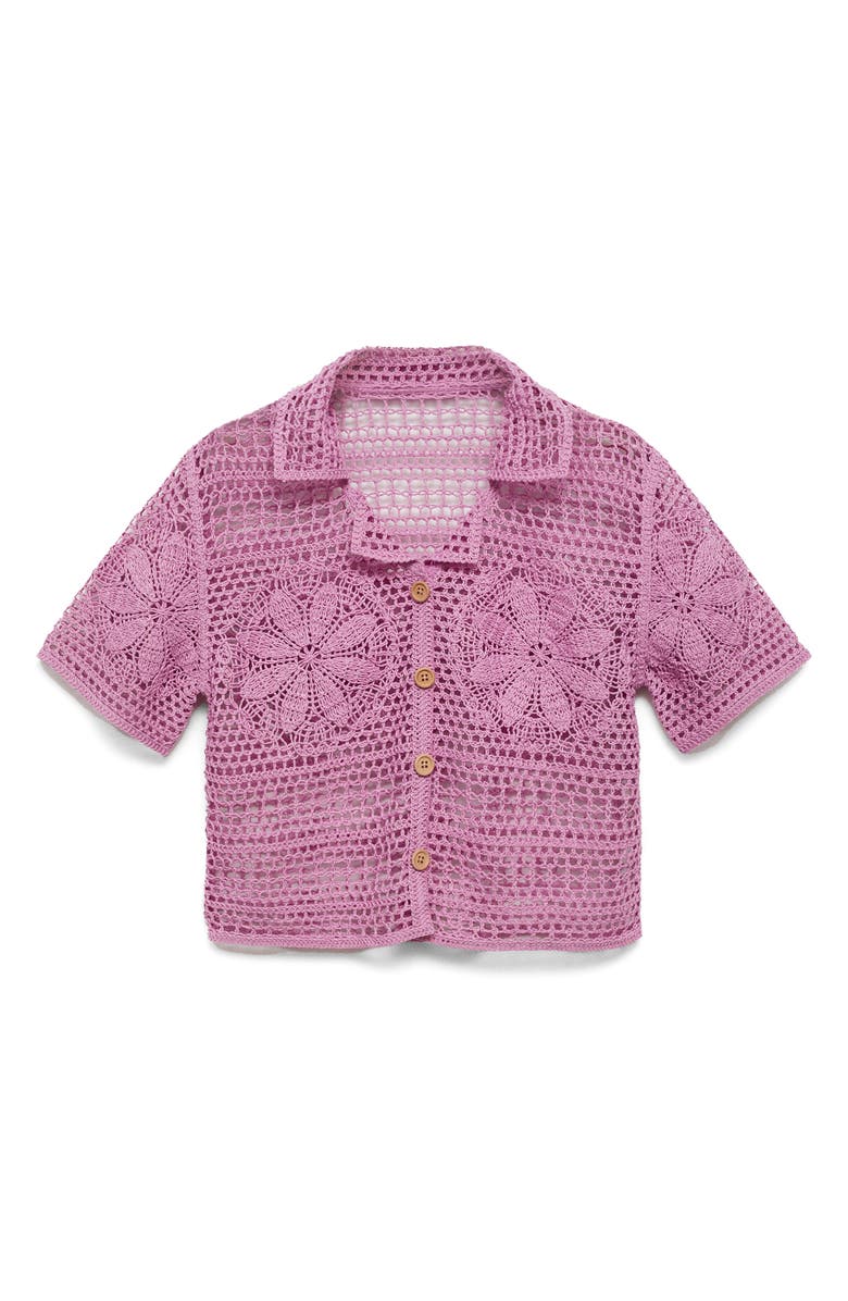 MANGO Nusa Crochet Stitch Short Sleeve Cardigan, Alternate, color, Purple