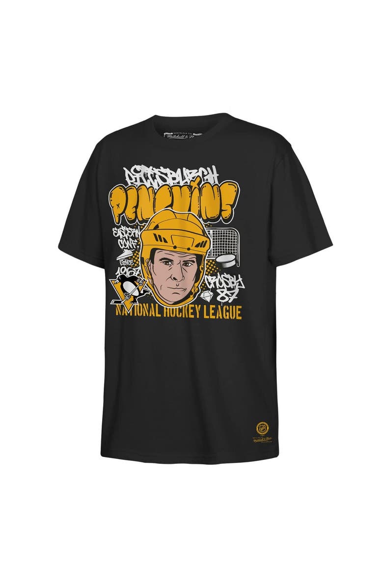 Youth Mitchell & Ness Sidney Crosby Black Pittsburgh Penguins Caricature T-Shirt, Alternate, color, Black
