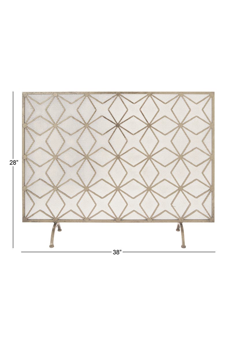 WILLOW ROW Goldtone Metal Star Pattern Single Panel Geometric Fireplace Screen wtih Mesh Netting, Alternate, color, Gold