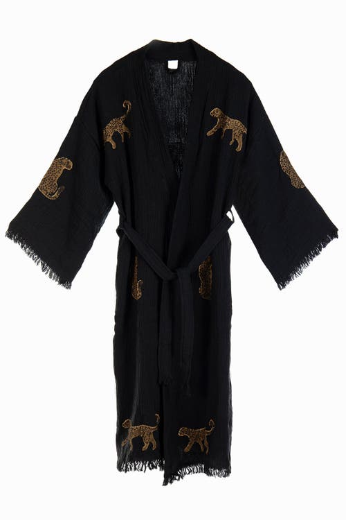 Forever & Always Shoes Calypso Handmade Leopard Cotton Kimono In Black