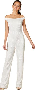 LARA New York Gabby Beaded Off-the-Shoulder Bridal Jumpsuit