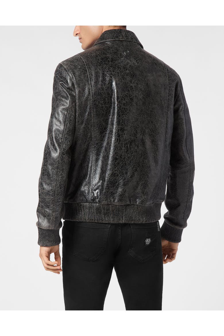 Leather Coster Bomber Jacket Ls Men, Alternate, color, darkgrey