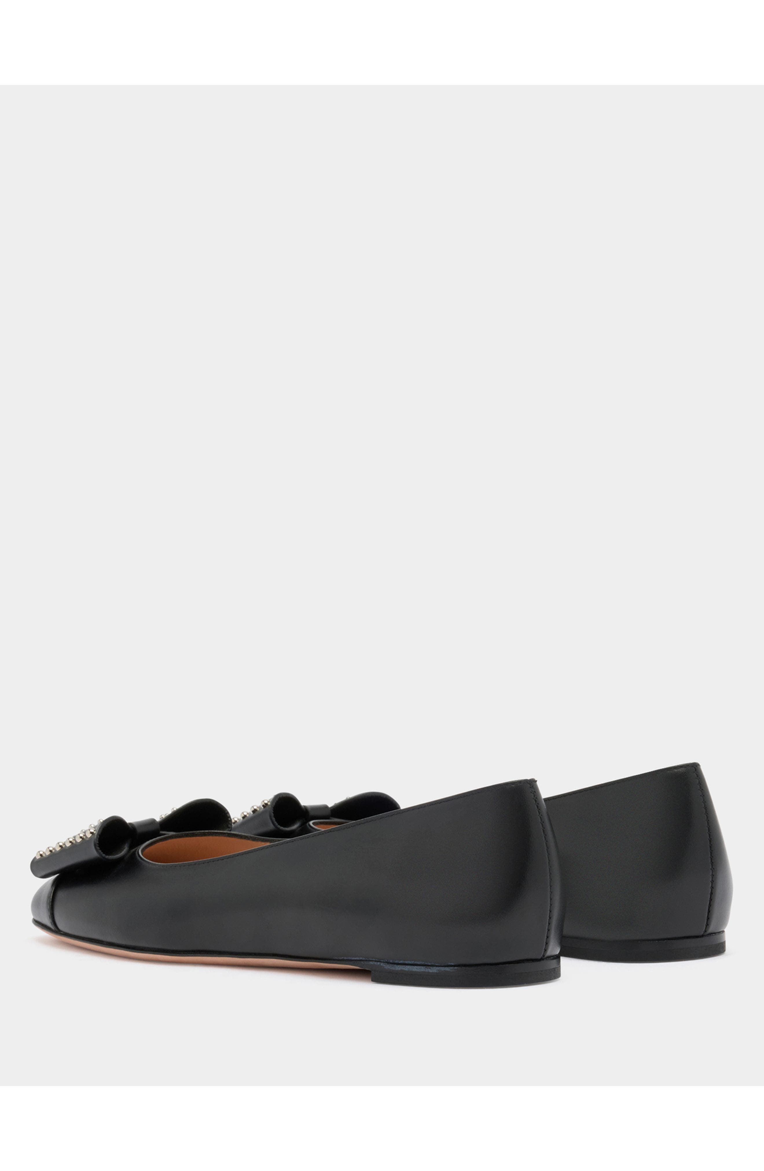 Bally B-Bow Flat in Leather, Alternate, color, Black