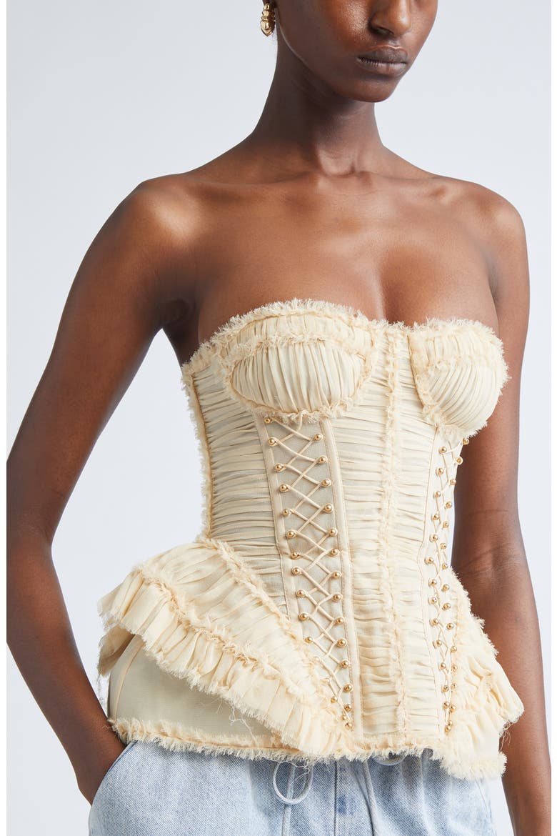 Rebellion Frayed Silk Corset Top, Alternate, color, CREAM