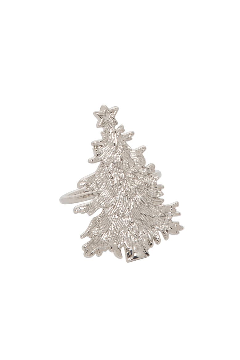 Silver Christmas Tree Set of 4 Zinc Alloy Standard Cloth Napkin Rings, Main, color, Silver
