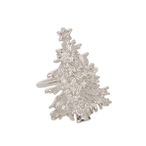 Silver Christmas Tree Set of 4 Zinc Alloy Standard Cloth Napkin Rings