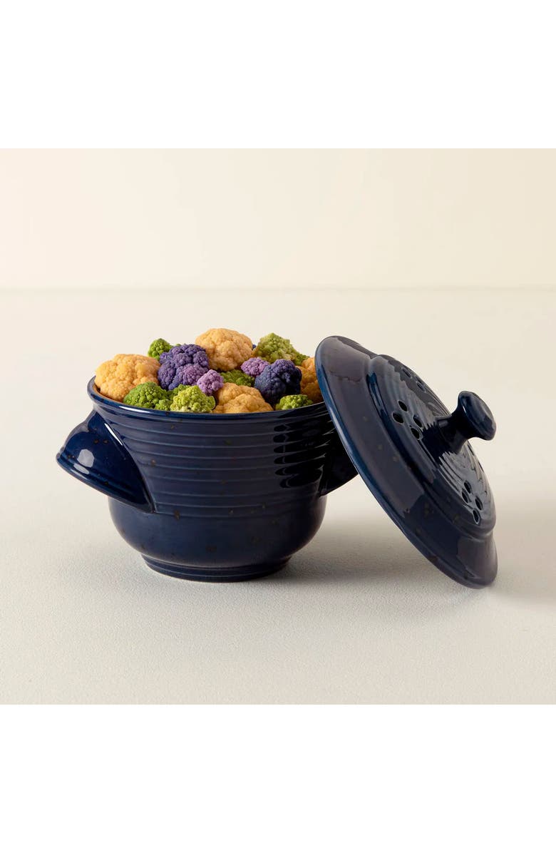 Uncommon Goods Stoneware Microwave Veggie Steamer, Main, color, Deep Blue