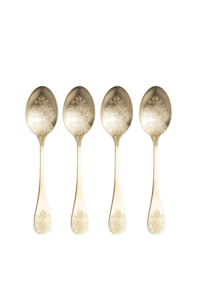 Dume Patterned Stainless Steel Dessert Spoon Set of 4, Alternate, color, Champagne