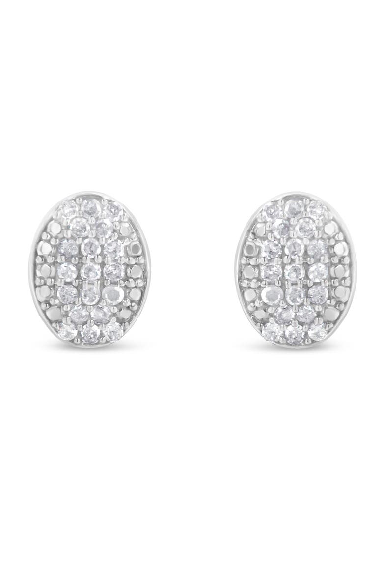 Silver Round Diamond Oval Cluster Earrings, Main, color, White