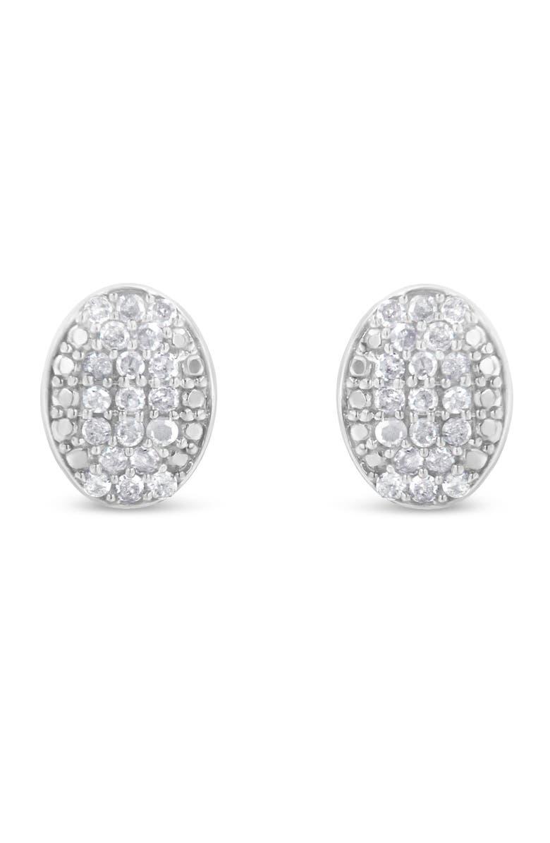 Haus of Brilliance Silver Round Diamond Oval Cluster Earrings, Main, color, White