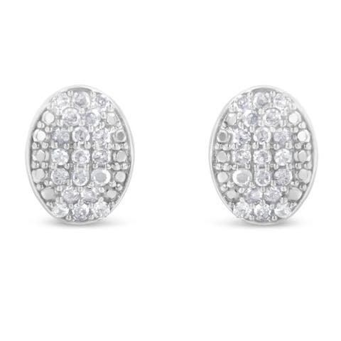 Silver Round Diamond Oval Cluster Earrings
