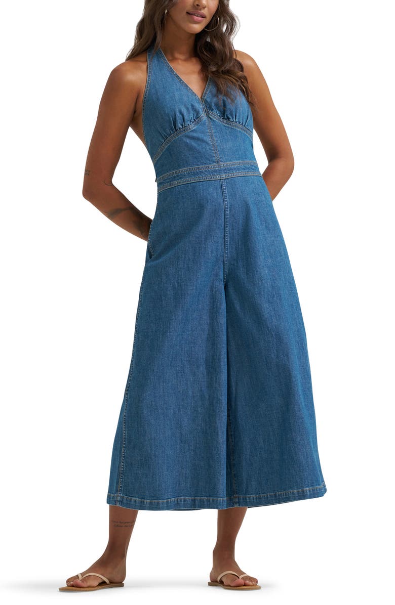 Wrangler Denim Culotte Halter Jumpsuit, Main, color, 