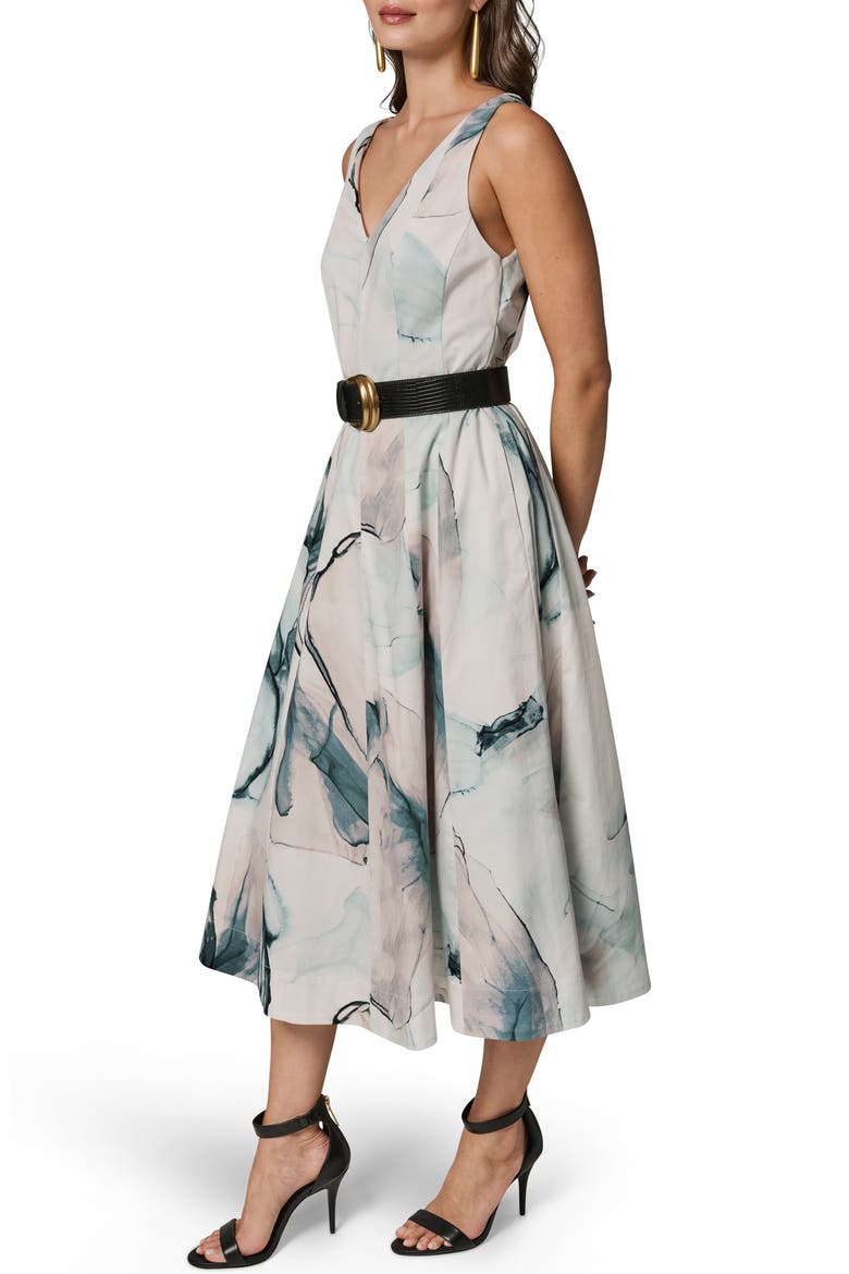 Belted A-Line Midi Dress, Alternate, color, SKYLIGHT MULTI