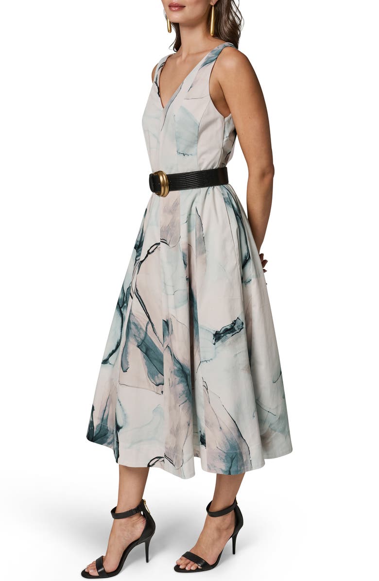 Donna Karan New York Belted A-Line Midi Dress, Alternate, color, Skylight Multi