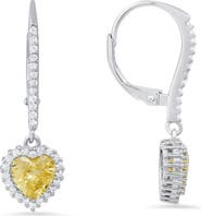 Queen Jewels Sterling Silver Cubic Zirconia Halo Birthstone Heart Drop Earrings