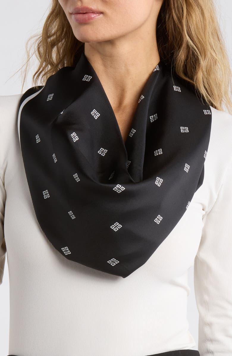 Givenchy Logo Silk Square Scarf, Main, color, Black White