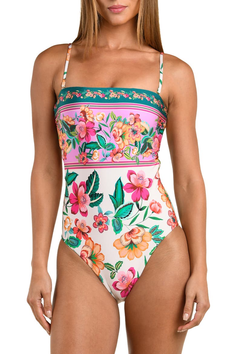 Zen Garden Bandeau One-Piece Swimsuit, Main, color, BLUE/ GREEN MULTI