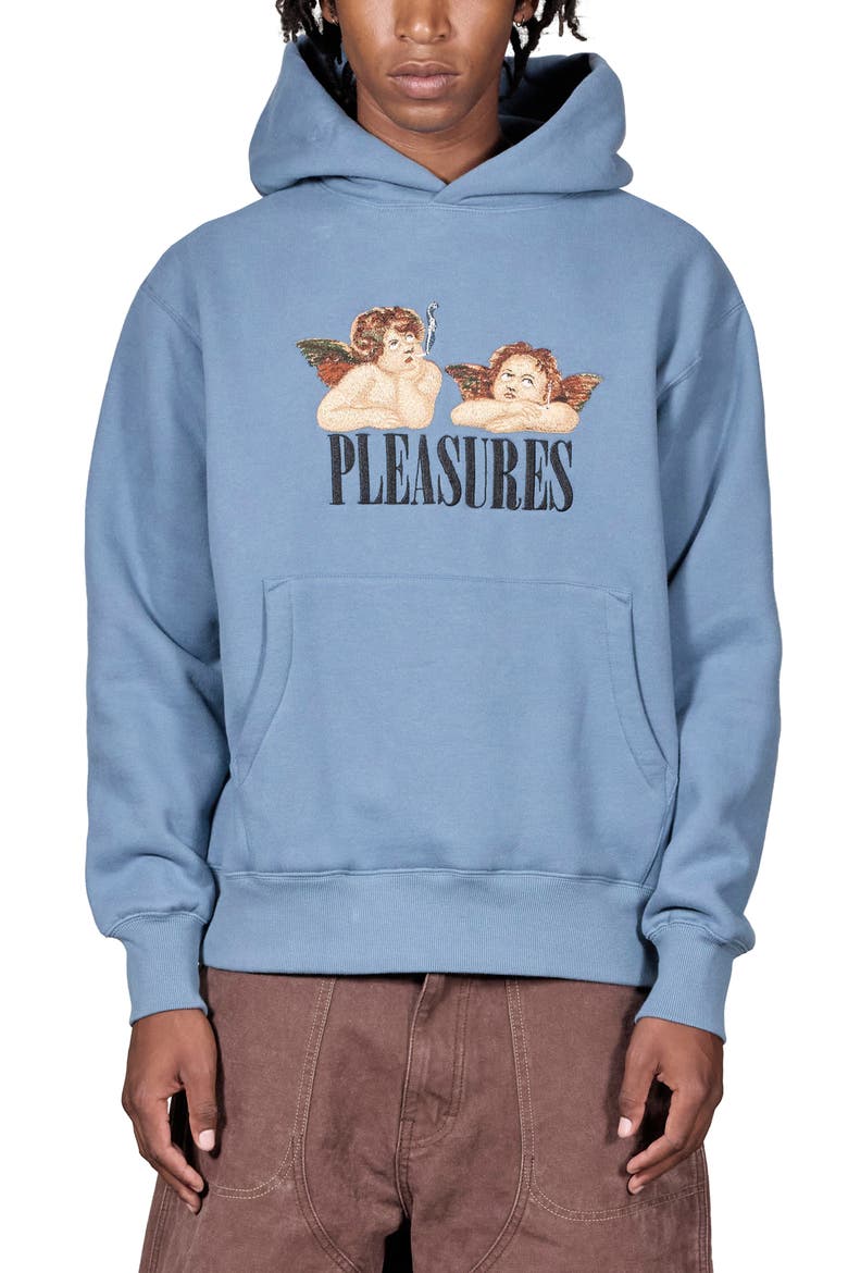 Dynamic Embroidered Cherubs Pullover Hoodie, Main, color, SLATE