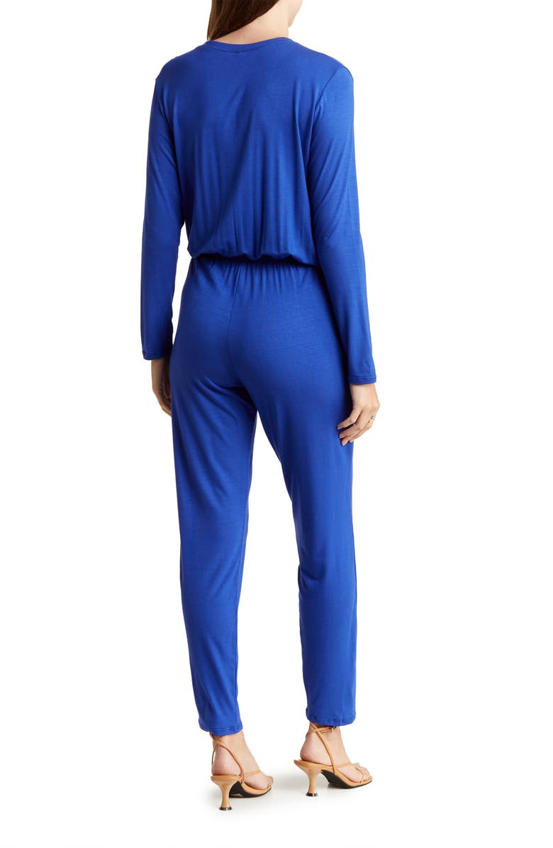GO COUTURE Split Neck Straight Leg Jumpsuit, Alternate, color, Royal Blue