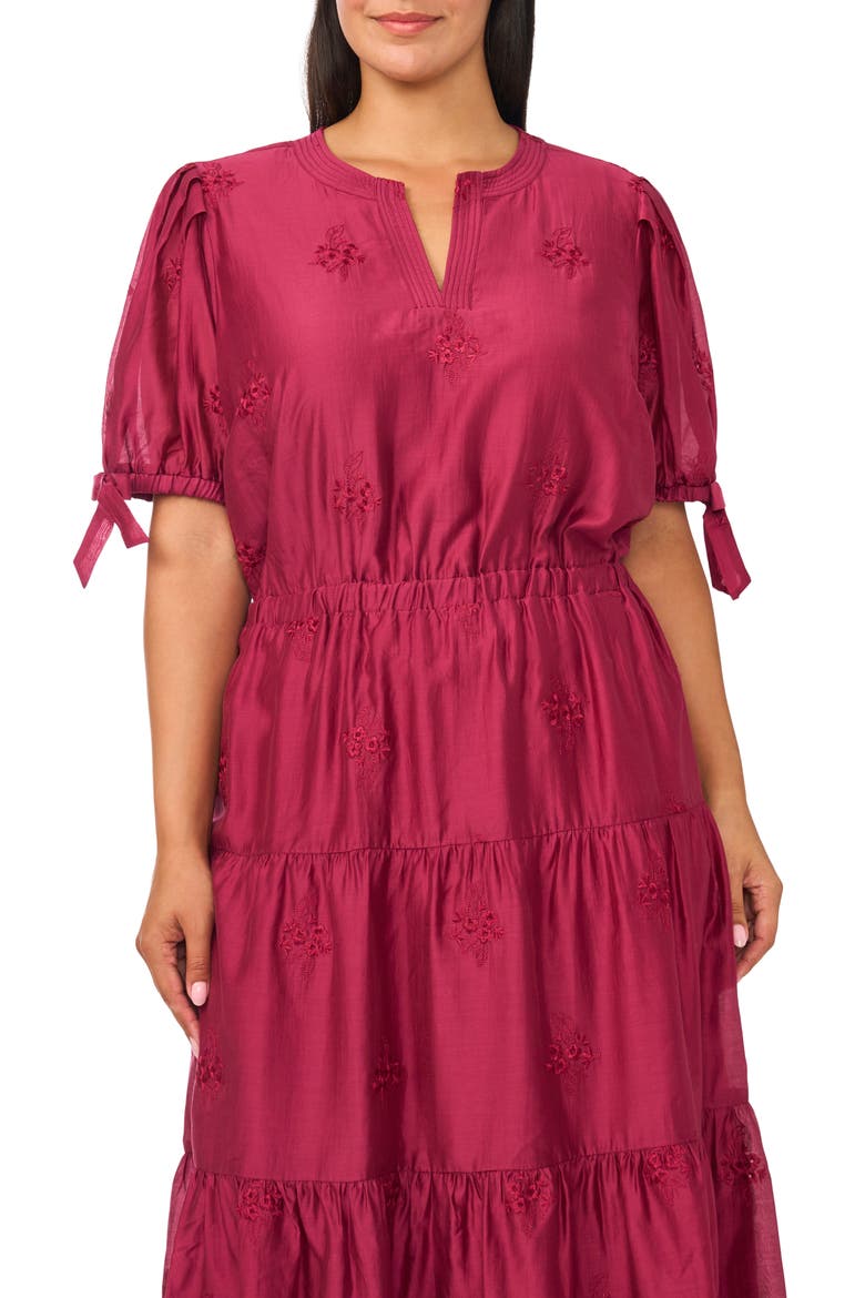 Balloon Sleeve Split Neck A-Line Maxi Dress, Alternate, color, VIVID PLUM