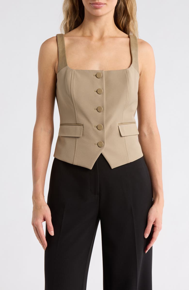 DKNY Button Front Vest, Main, color, Taupe