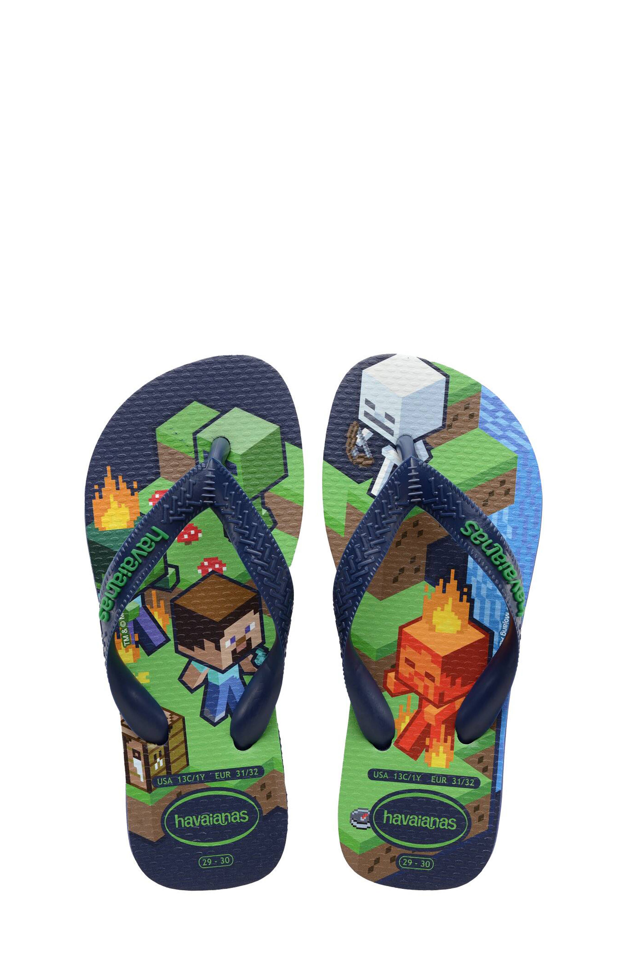 Havaianas Kids' Minecraft Flip Flop, Alternate, color, Navy Blue