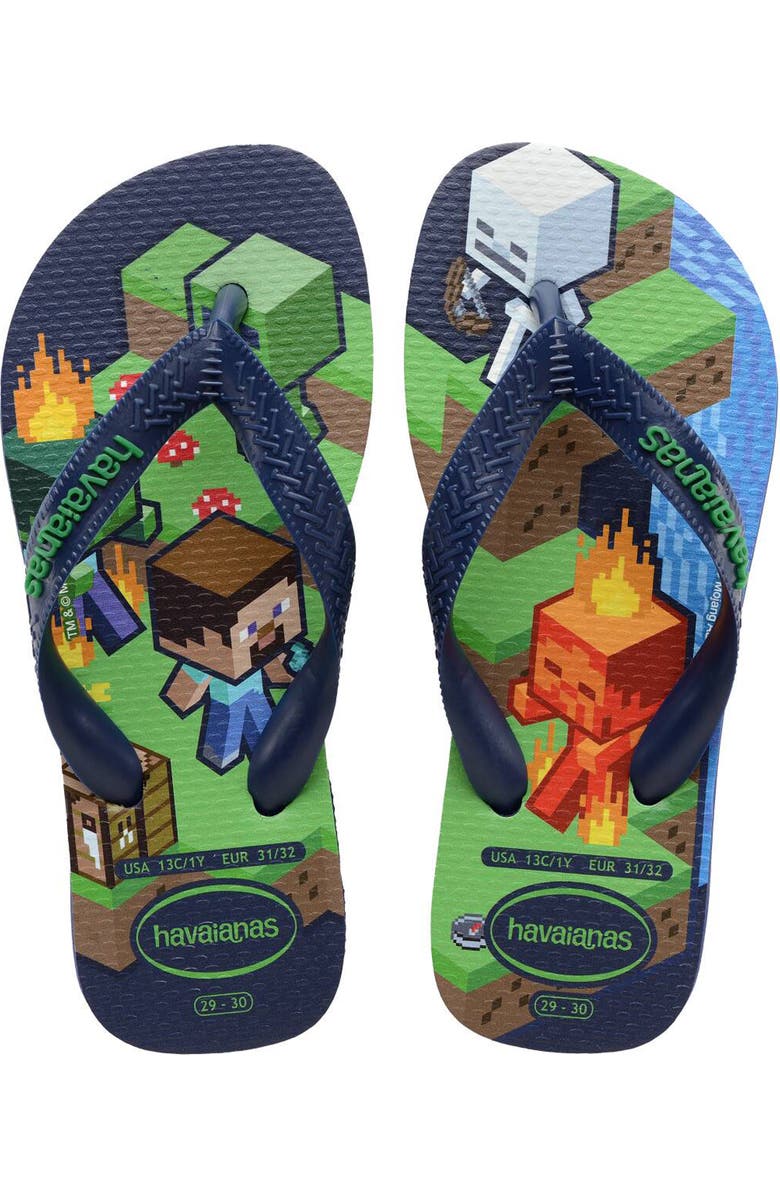 Havaianas Kids' Minecraft Flip Flop, Alternate, color, Navy Blue