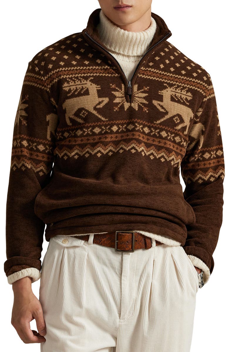 Polo Ralph Lauren Fair Isle Brushed Fleece Pullover, Main, color, Cascadia Fair Isle