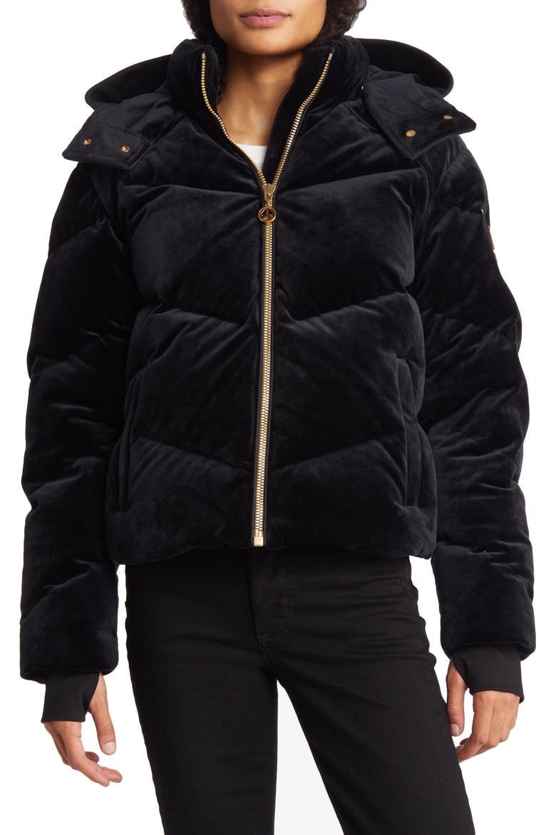Seville Down Velvet Puffer Jacket, Alternate, color, BLACK