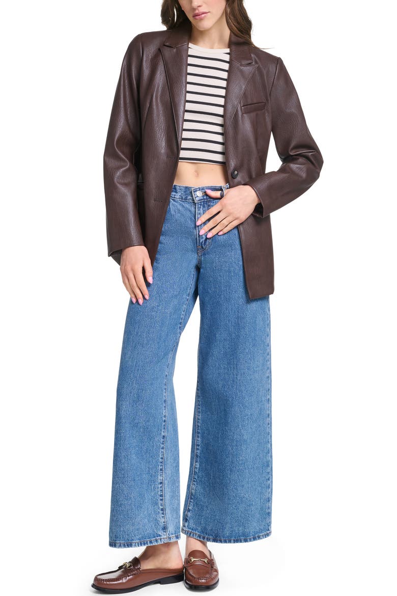 Faux Leather Blazer, Alternate, color, DARK BROWN