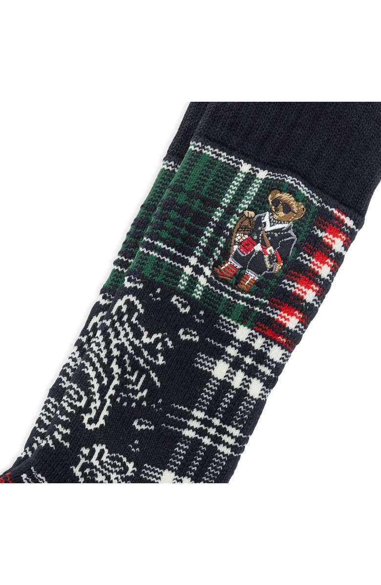 Polo Ralph Lauren Patchwork Polo Bear Crew Socks, Alternate, color, Black