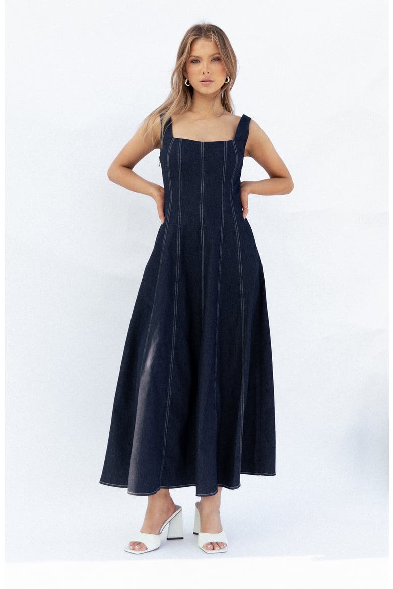 Callum Sleeveless Denim Maxi Dress, Alternate, color, DARK DENIM