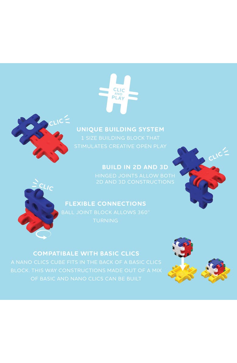 Mukikim Nano Clics Creative Builders 500, construction toys for children ages 8 and up, creative educational toys in a 500 piece set, building blocks for girls and boys, durable toys, Alternate, color, Multi