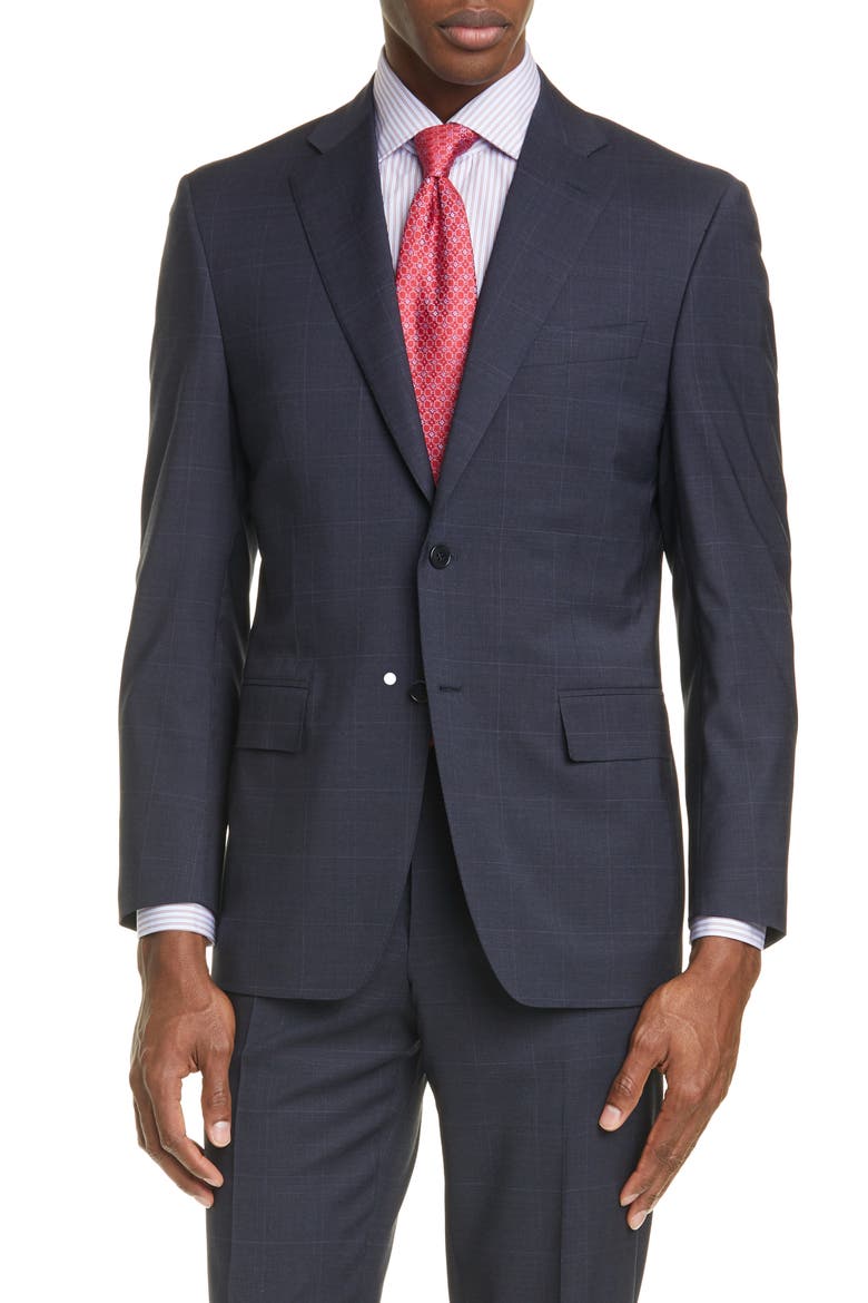 Siena Soft Classic Fit Windowpane Stretch Wool Suit, Alternate, color, CHARCOAL