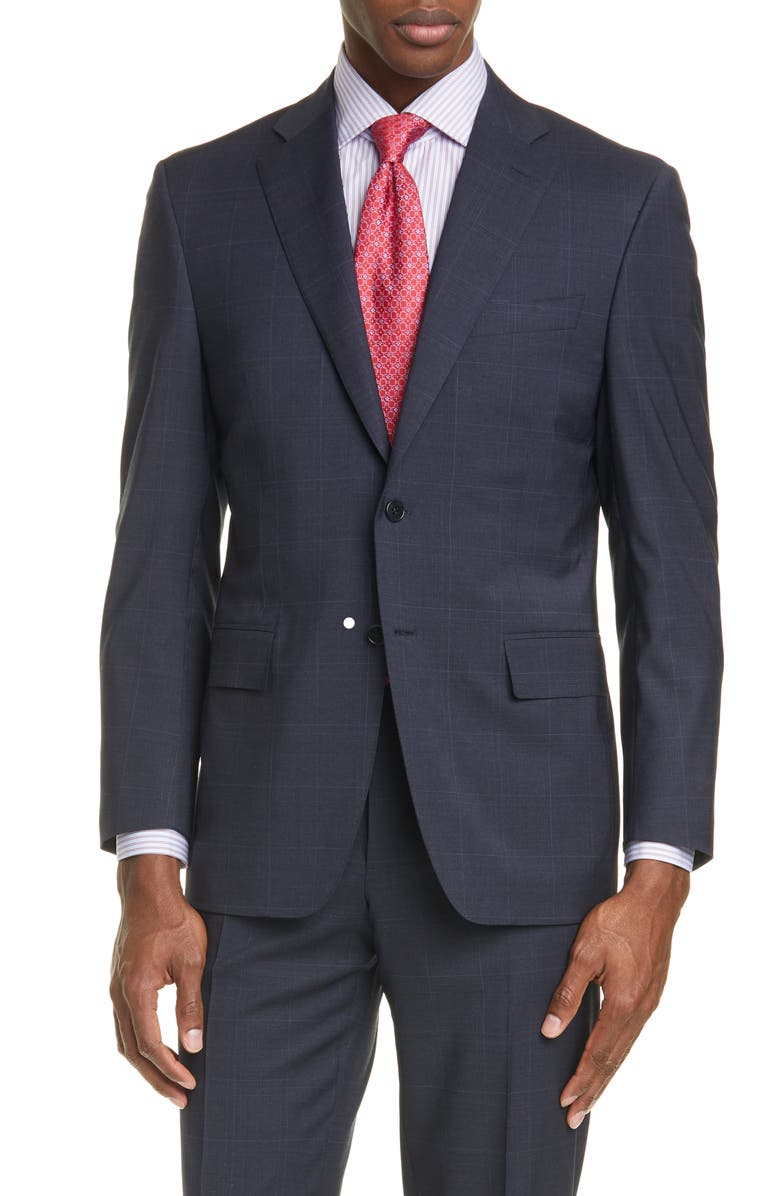 Canali Siena Soft Classic Fit Windowpane Stretch Wool Suit, Alternate, color, 