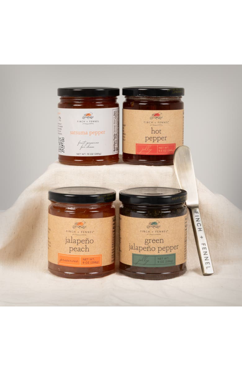 Finch + Fennel 5 Piece Hot Pepper Jelly Sampler Pack Gift Box, Main, color, Brown