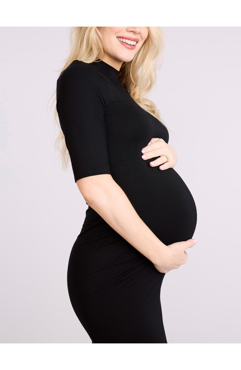 MOTHERHOOD MATERNITY Mock Neck 3/4 Sleeve Ribbed Maxi Dress, Alternate, color, Black