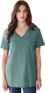 Roaman's Plus Size Cotton Ultimate V Neck Tee