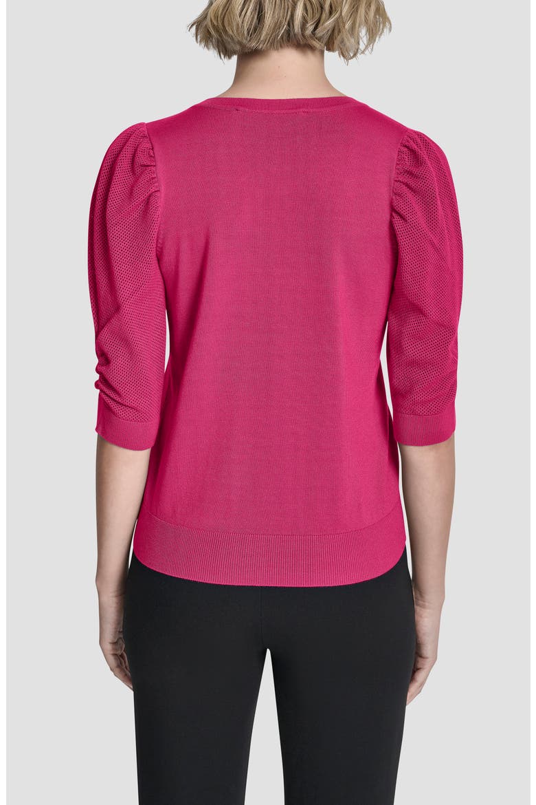 Puff Sleeve V-Neck Sweater, Alternate, color, HOT PINK