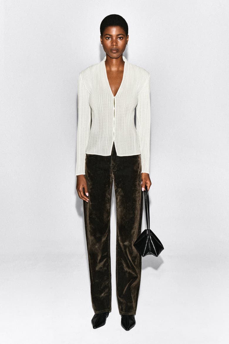 Pleated Jacquard Cardigan, Alternate, color, WHITE