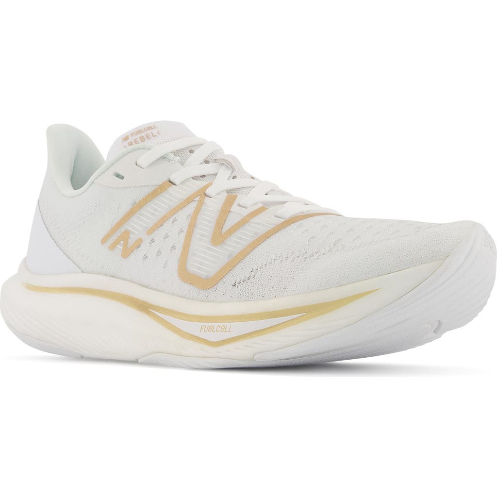 New Balance Fcx Running Shoe In White/gold Metallic