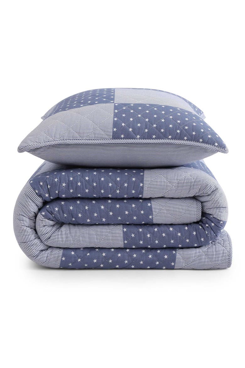 Ithaca Stargaze Patchwork Cotton Quilt & Shams Set, Main, color, WHITE/ DEEP BLUE