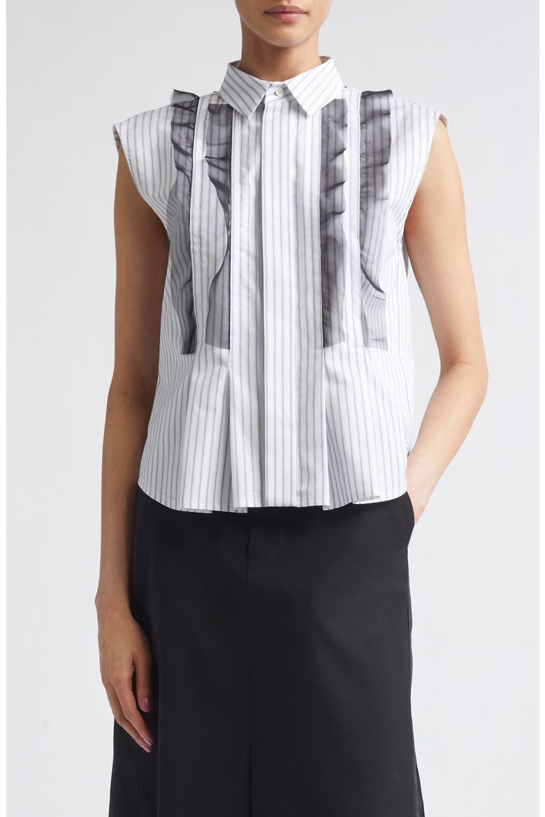 Stripe Poplin & Chiffon Button-Up Shirt, Main, color, OFF WHITE STRIPE