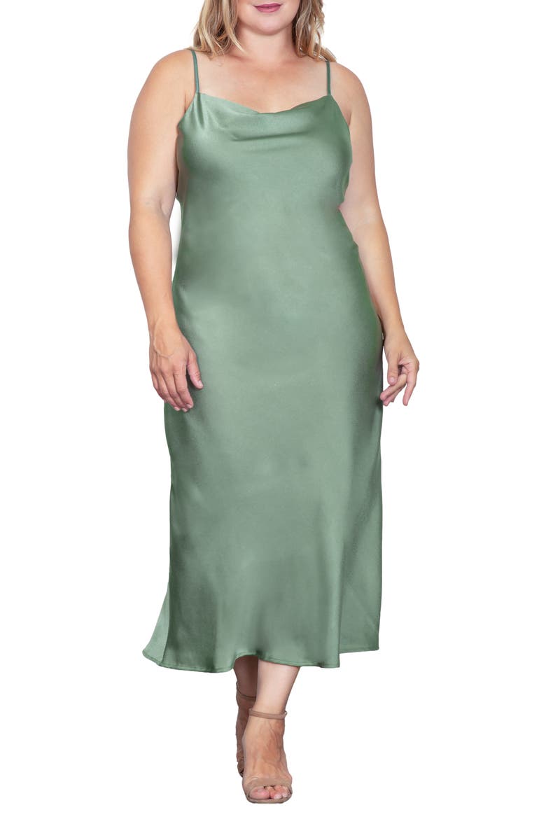 Cowl Neck Satin Dress, Main, color, BAY LEAF