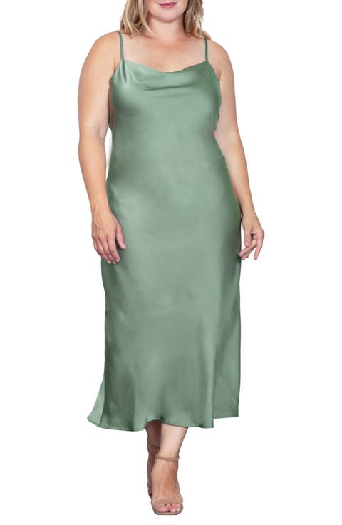 Cowl Neck Satin Dress (Plus)