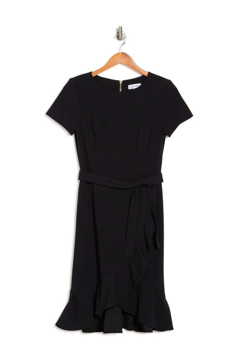 Calvin Klein Tie Waist Ruffle Hem Dress, Alternate, color, 