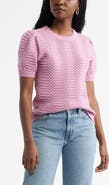 Caslon® Mixed Stitch Short Sleeve Pima Cotton & Merino Wool Sweater