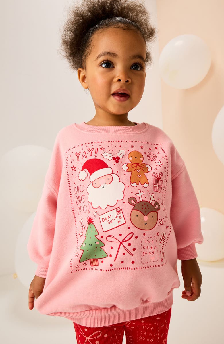 NEXT Kids' Christmas Graphic Sweatshirt & Flare Leggings Set, Alternate, color, Pink