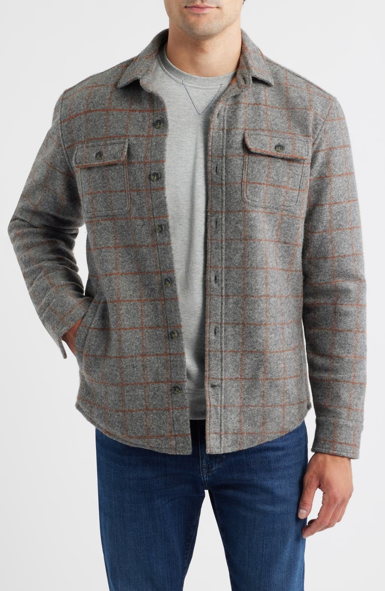 johnnie-O McDowell Insulated Windowpane Check Felted Button-Up Shirt Jacket, Main, color, Charcoal